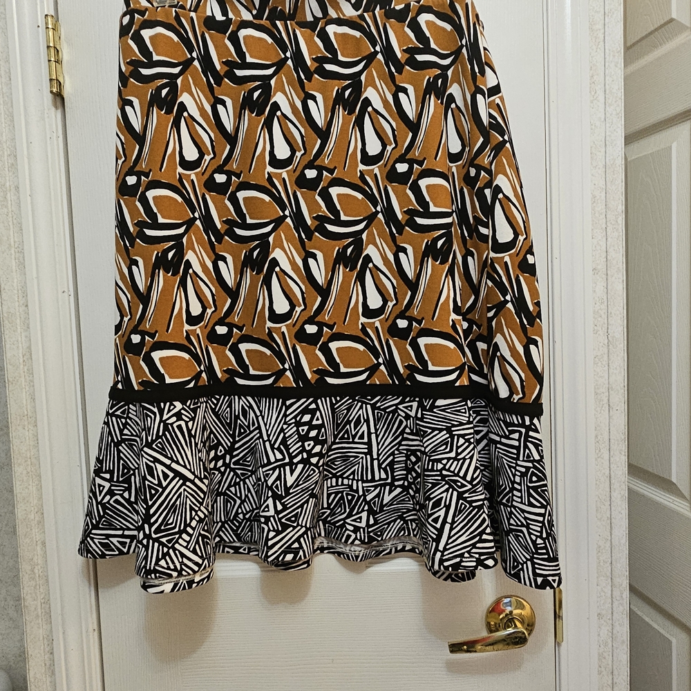 Cato A-Line Skirt with Bold Patterns - Black, White, and Brown
